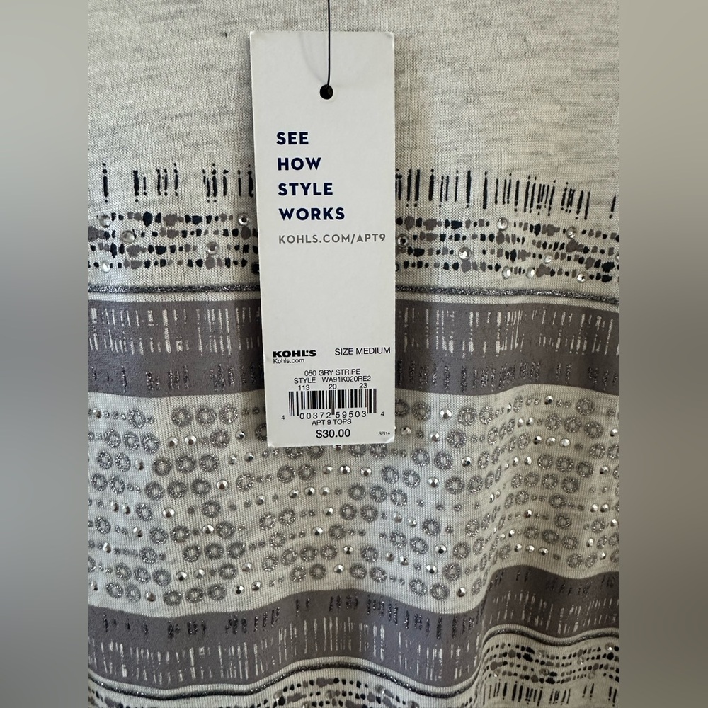 Apt. 9 Cream Short-Sleeve Tee with Gray Stripe Band - Picture 5 of 6